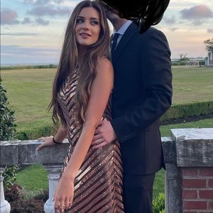 formal dress brown/bronze reposhing wore to a wedding tone of compliments